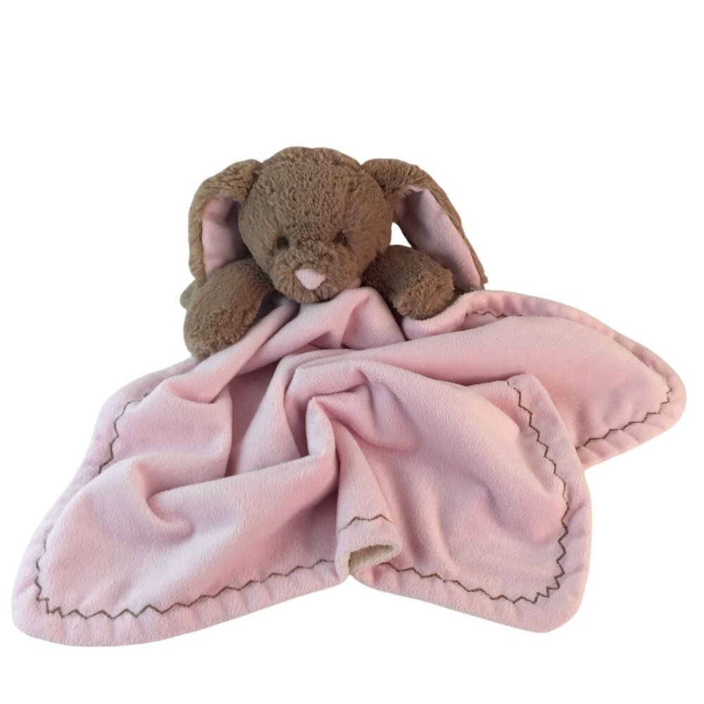 Blankets & Beyond Bunny Lovey 16" Pink Baby Security Blanket Zigzag‎ Stitch Edge